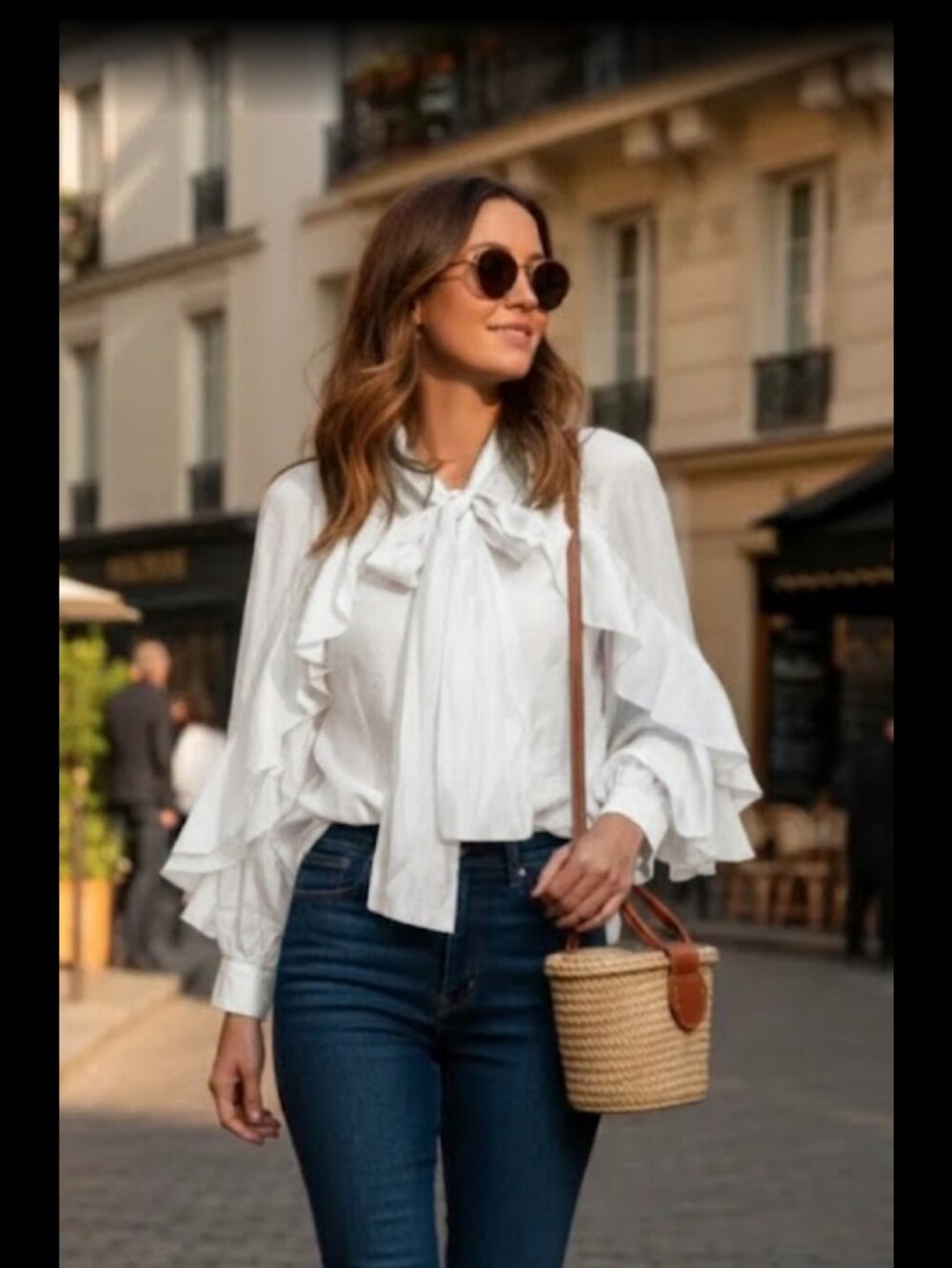 Made In Italy Ruffled Bow-Tie White Blouse - Women